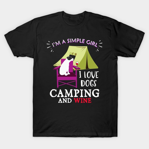 Womens Camping Gift Print Girls Wine And Dogs Camp Tee T-Shirt by Linco